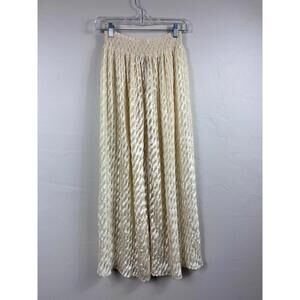 Women's Cream Sheer Velvet Maxi Skirt Satin Ribbon Front Slit Elastic waist Sm